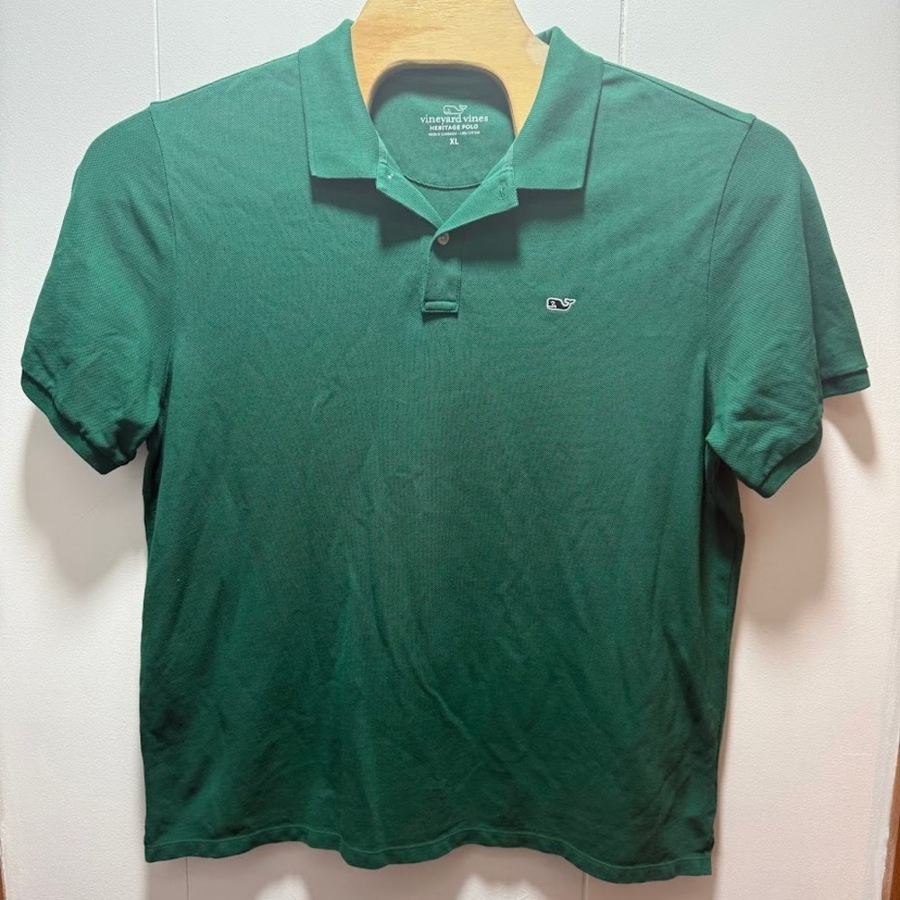 Vineyard Vines Heritage Polo Mens XL Green Short Sleeve Cotton Pique Whale Logo